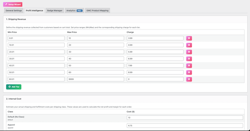 The Profit Engine Settings Page